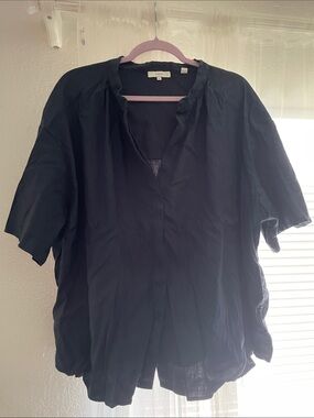 Vince Navy Blue Short-Sleeve V-Neck Blouse